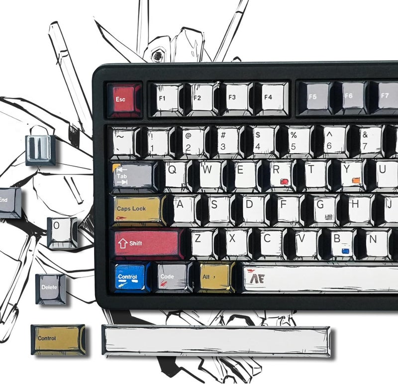 Rainy75 Retro Anime PBT Keycaps-Cherry Key caps, Manga Japanese Theme Keycaps 60 65 75 100 Percent, 5 Side Dye Sublimation 141 Keys Set for Cherry Gateron MX Switches Keyboards, White (Colorful) - Image 1